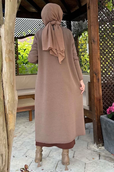 Sinem Çelik Örme Triko Hırka Sütlü Kahve - Resim 9
