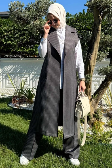 Apoletli Çizgili Takım Antrasit - Resim 5