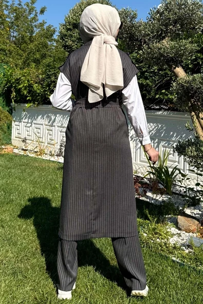 Apoletli Çizgili Takım Antrasit - Resim 7