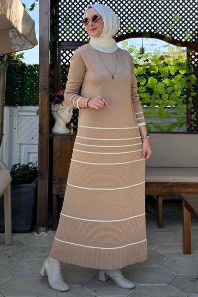 Hayal Triko Elbise Bej - Resim 4