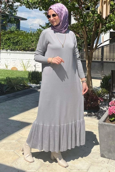 Rüya Gri Triko Elbise - Resim 4