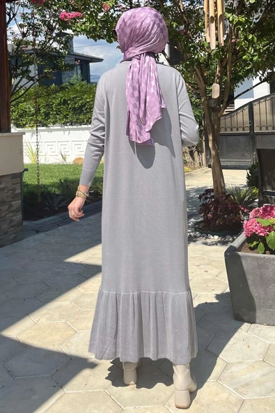 Rüya Gri Triko Elbise - Resim 5