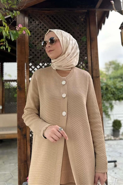 Sinem Çelik Örme Triko Hırka Bej - Resim 5