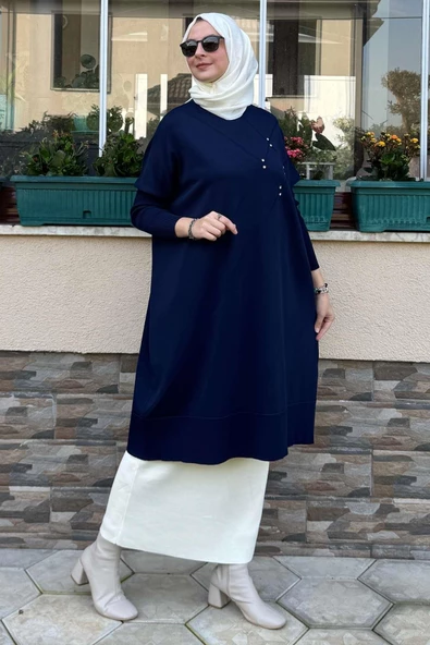 Melda Triko Tunik Lacivert - Resim 3