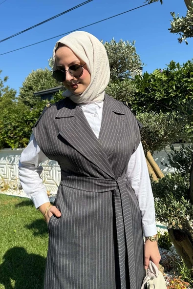 Apoletli Çizgili Takım Antrasit - Resim 3