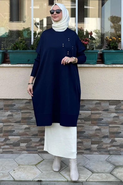 Melda Triko Tunik Lacivert - Resim 2