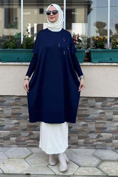 Melda Triko Tunik Lacivert - Resim 5