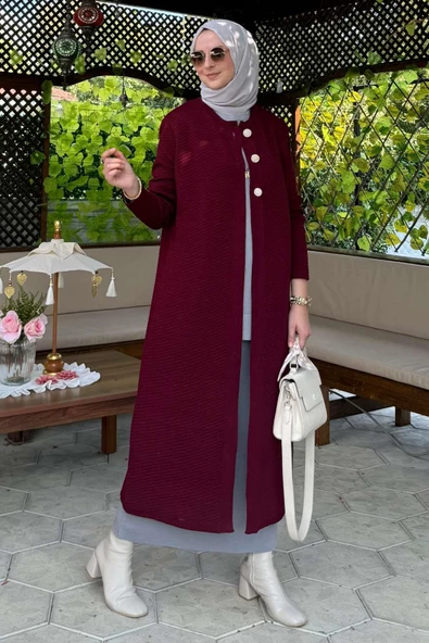Sinem Çelik Örme Triko Hırka Bordo ürün görseli 1