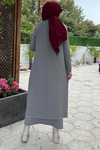 Sinem Çelik Örme Triko Hırka Gri - Resim 8