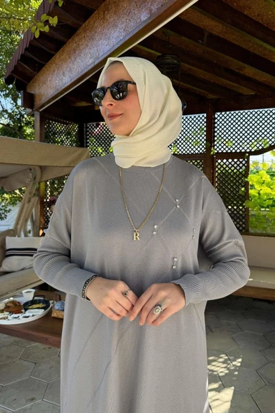 Melda Triko Tunik Gri - Resim 7