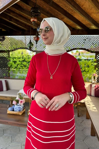 Hayal Triko Elbise Kırmızı - Resim 5