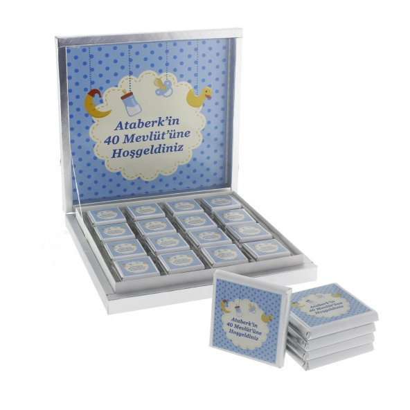 48 Adet İsim Etiketli Mavi Bebek Çikolatası Madlen Desenli ürün görseli 1