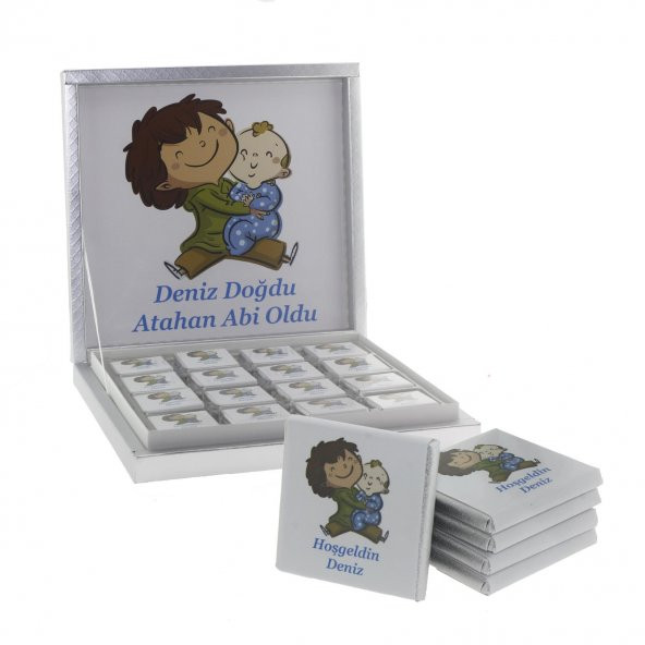 48 Adet İsim Etiketli Madlen Çikolata İki Erkek Kardeş Bebek ürün görseli 1