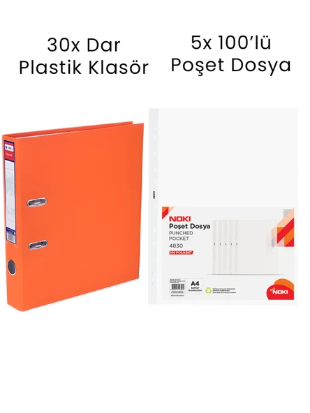 30 Adet Tigra Dar Klasör 5 Adet Noki 100'lü Poşet Dosya Ofis Seti ürün görseli 1