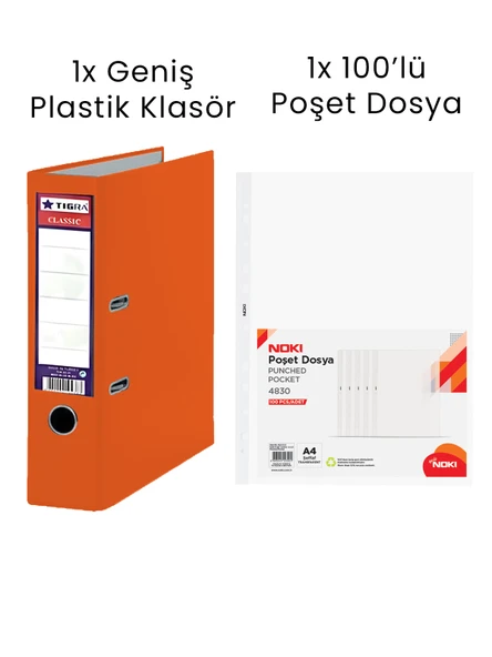 1 Adet Tigra Geniş Klasör 1 Adet Noki 100'lü Poşet Dosya Ofis Seti ürün görseli 1