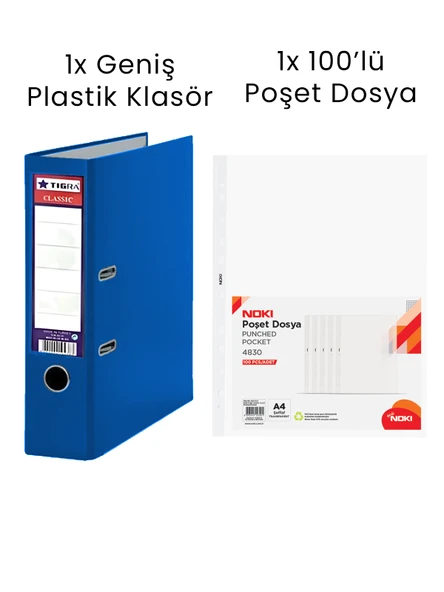 1 Adet Tigra Geniş Klasör 1 Adet Noki 100'lü Poşet Dosya Ofis Seti ürün görseli 1