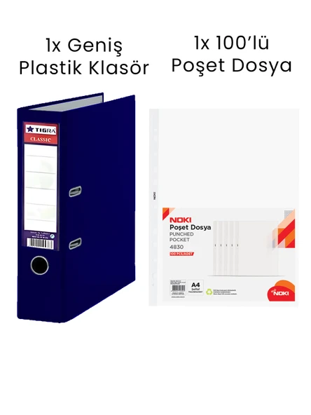 1 Adet Tigra Geniş Klasör 1 Adet Noki 100'lü Poşet Dosya Ofis Seti ürün görseli 1