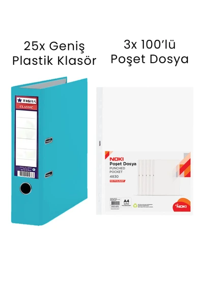 25 Adet Tigra Geniş Klasör 3 Adet Noki 100'lü Poşet Dosya Ofis Seti ürün görseli 1