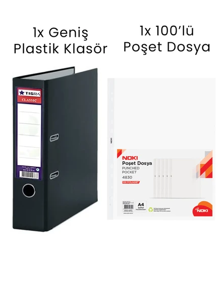1 Adet Tigra Geniş Klasör 1 Adet Noki 100'lü Poşet Dosya Ofis Seti ürün görseli 1