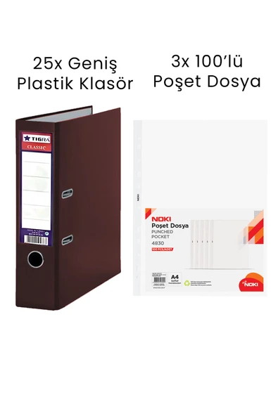 25 Adet Tigra Geniş Klasör 3 Adet Noki 100'lü Poşet Dosya Ofis Seti ürün görseli 1