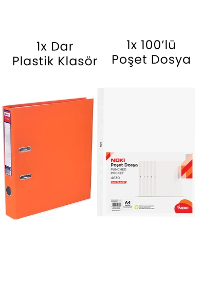 1 Adet Tigra Dar Klasör 1 Adet Noki 100'lü Poşet Dosya Ofis Seti ürün görseli 1