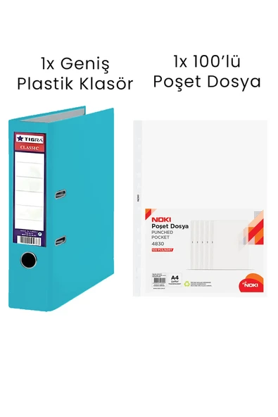 1 Adet Tigra Geniş Klasör 1 Adet Noki 100'lü Poşet Dosya Ofis Seti ürün görseli 1