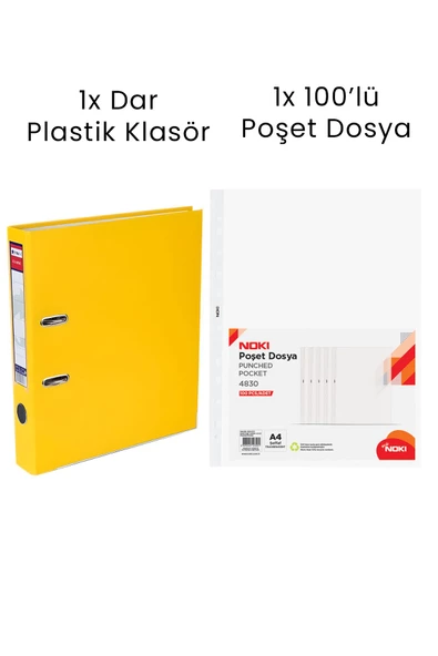 1 Adet Tigra Dar Klasör 1 Adet Noki 100'lü Poşet Dosya Ofis Seti ürün görseli 1