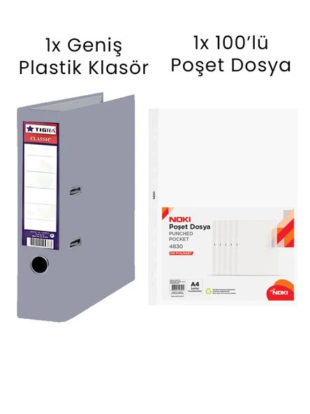 1 Adet Tigra Geniş Klasör 1 Adet Noki 100'lü Poşet Dosya Ofis Seti ürün görseli 1
