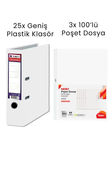 25 Adet Tigra Geniş Klasör 3 Adet Noki 100'lü Poşet Dosya Ofis Seti ürün görseli 1