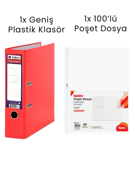 1 Adet Tigra Geniş Klasör 1 Adet Noki 100'lü Poşet Dosya Ofis Seti ürün görseli 1