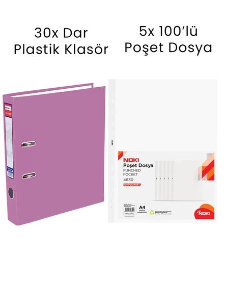 30 Adet Tigra Dar Klasör 5 Adet Noki 100'lü Poşet Dosya Ofis Seti ürün görseli 1