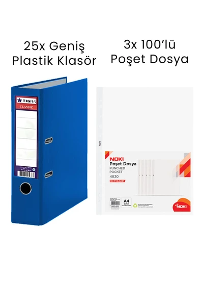 25 Adet Tigra Geniş Klasör 3 Adet Noki 100'lü Poşet Dosya Ofis Seti ürün görseli 1