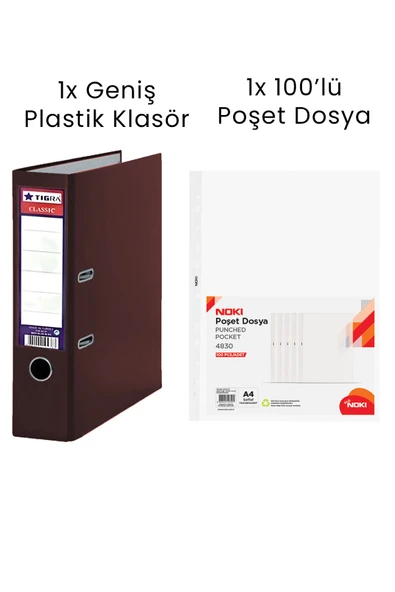1 Adet Tigra Geniş Klasör 1 Adet Noki 100'lü Poşet Dosya Ofis Seti ürün görseli 1