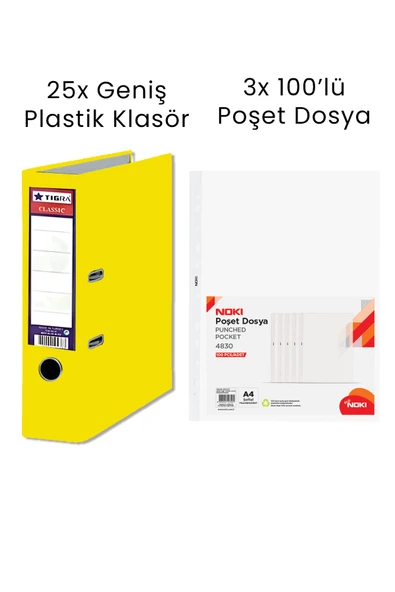 25 Adet Tigra Geniş Klasör 3 Adet Noki 100'lü Poşet Dosya Ofis Seti ürün görseli 1