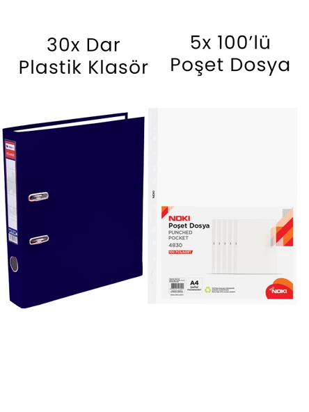 30 Adet Tigra Dar Klasör 5 Adet Noki 100'lü Poşet Dosya Ofis Seti ürün görseli 1