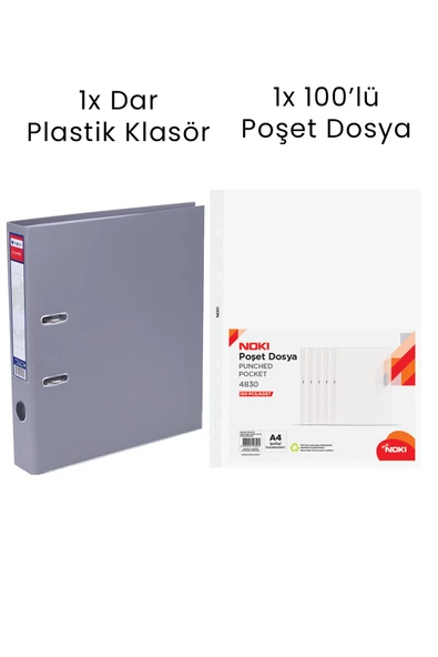 1 Adet Tigra Dar Klasör 1 Adet Noki 100'lü Poşet Dosya Ofis Seti ürün görseli 1