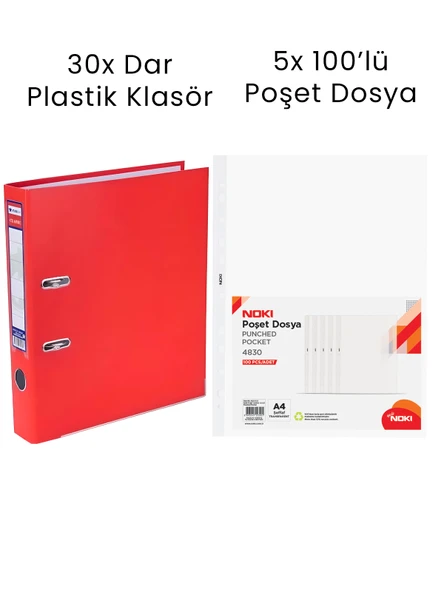 30 Adet Tigra Dar Klasör 5 Adet Noki 100'lü Poşet Dosya Ofis Seti ürün görseli 1