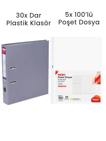 30 Adet Tigra Dar Klasör 5 Adet Noki 100'lü Poşet Dosya Ofis Seti ürün görseli 1