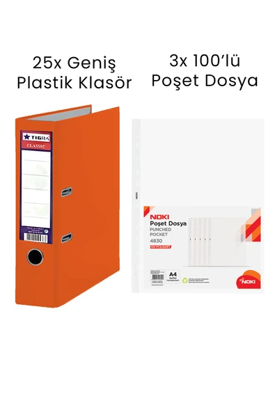 25 Adet Tigra Geniş Klasör 3 Adet Noki 100'lü Poşet Dosya Ofis Seti ürün görseli 1