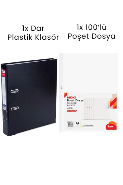 1 Adet Tigra Dar Klasör 1 Adet Noki 100'lü Poşet Dosya Ofis Seti ürün görseli 1