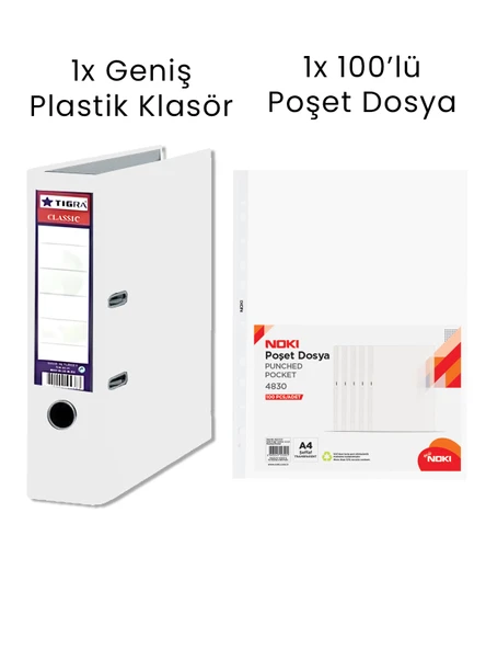 1 Adet Tigra Geniş Klasör 1 Adet Noki 100'lü Poşet Dosya Ofis Seti ürün görseli 1