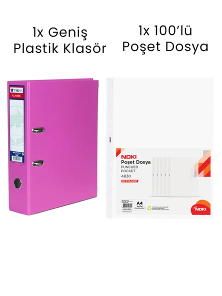 1 Adet Tigra Geniş Klasör 1 Adet Noki 100'lü Poşet Dosya Ofis Seti ürün görseli 1