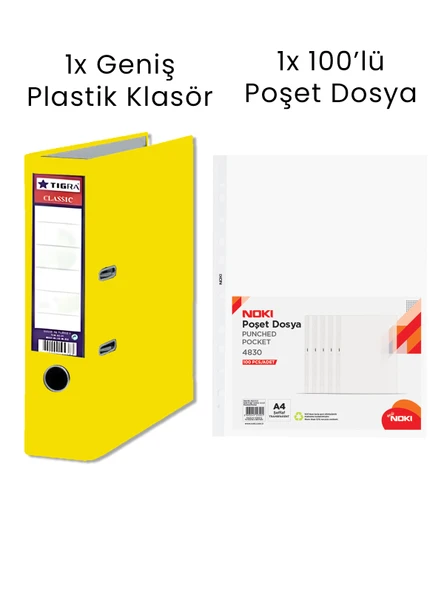 1 Adet Tigra Geniş Klasör 1 Adet Noki 100'lü Poşet Dosya Ofis Seti ürün görseli 1