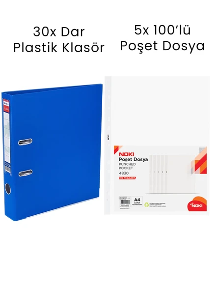 30 Adet Tigra Dar Klasör 5 Adet Noki 100'lü Poşet Dosya Ofis Seti ürün görseli 1