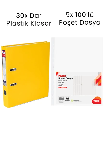 30 Adet Tigra Dar Klasör 5 Adet Noki 100'lü Poşet Dosya Ofis Seti ürün görseli 1