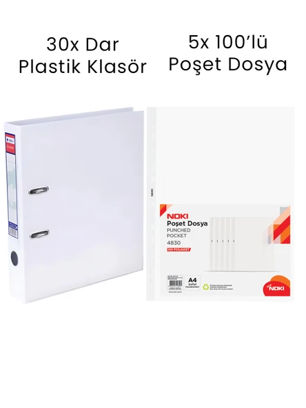 30 Adet Tigra Dar Klasör 5 Adet Noki 100'lü Poşet Dosya Ofis Seti ürün görseli 1