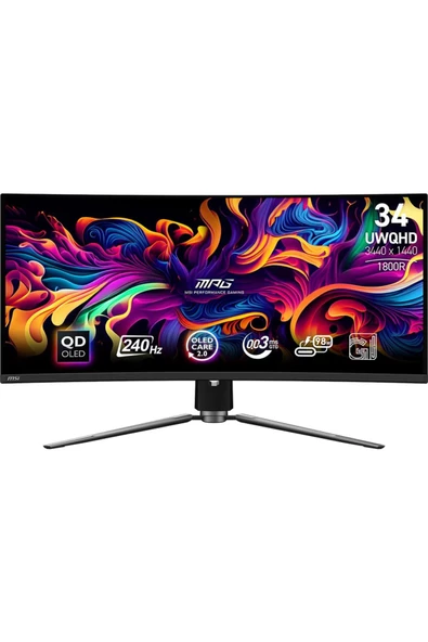 MSI MPG 341CQPX QD-OLED 34 3440x1440 240Hz 0.03 ms (GTG) HDMI DP Type-C QD-OLED Gaming Monitör ürün görseli 1