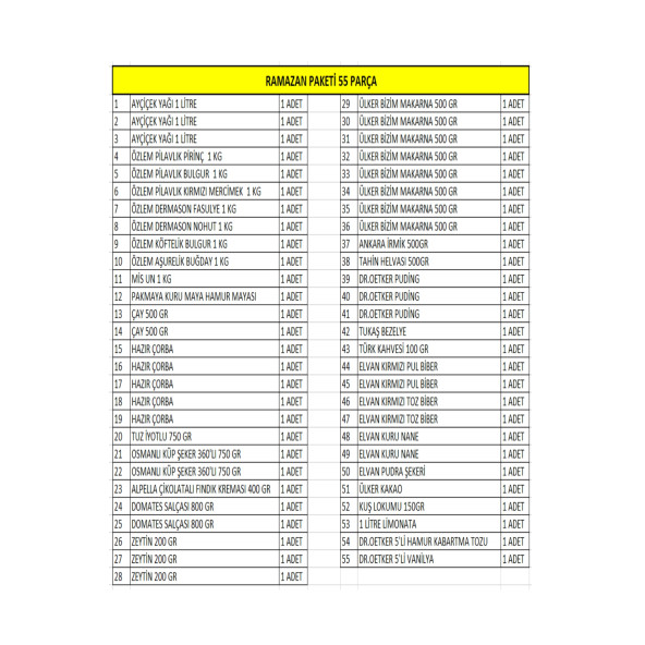 RAMAZAN PAKETİ ERZAK YARDIM KOLİSİ 55 PARÇA - Resim 2