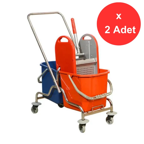 Nossa Krom Çift Kovalı Temizlik Seti Arabası Ekstra, Çelik Presli x 2 Adet ürün görseli 1