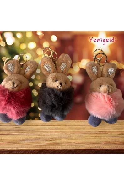 Yenigeldi ^3 Adet Yumuşak Sevimli Peluş Taşlı Anahtarlık Ve Çanta Aksesuarı ürün görseli 1